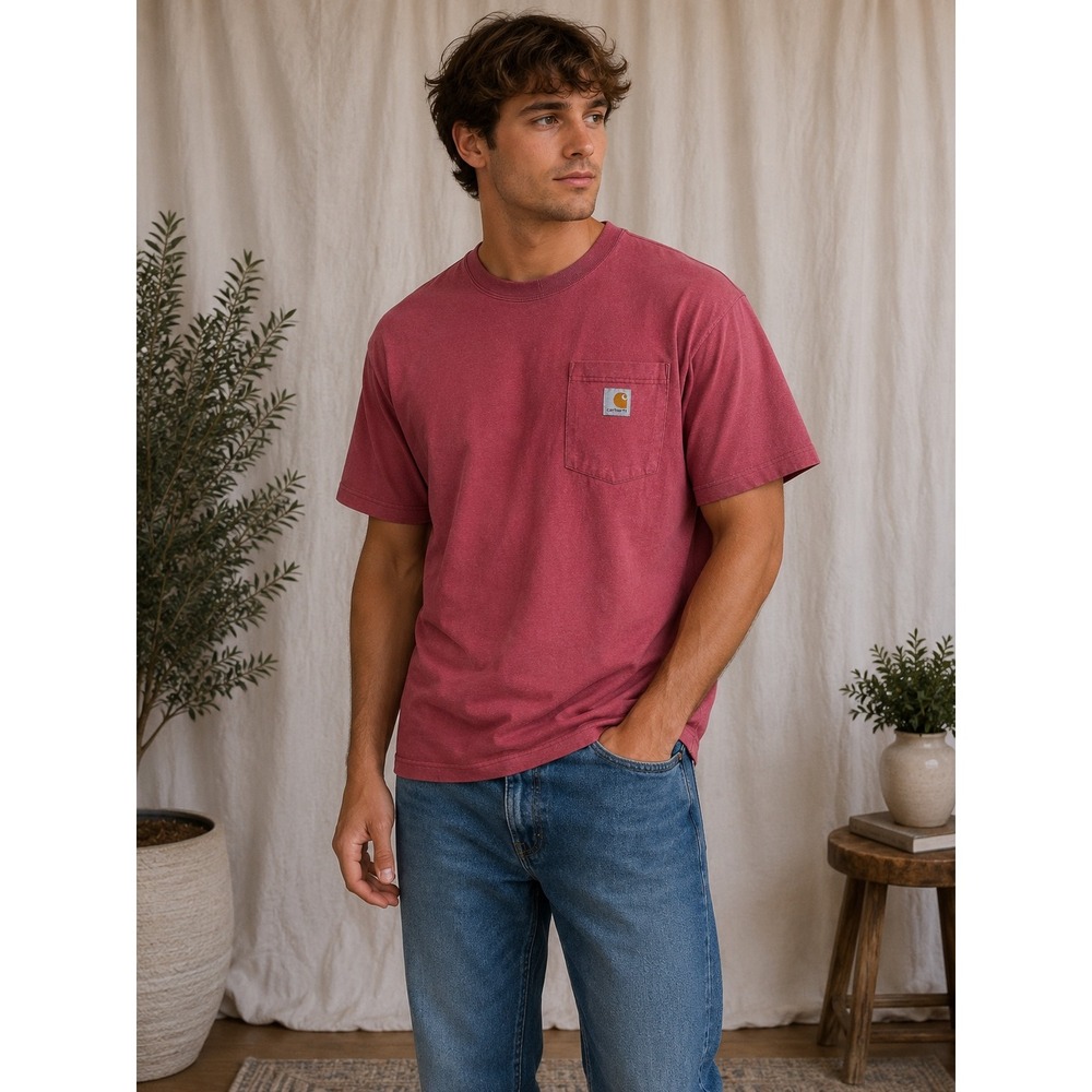 Carhartt Mens Loose Fit Heavyweight‎ Pocket T-Shirt Faded Red Small